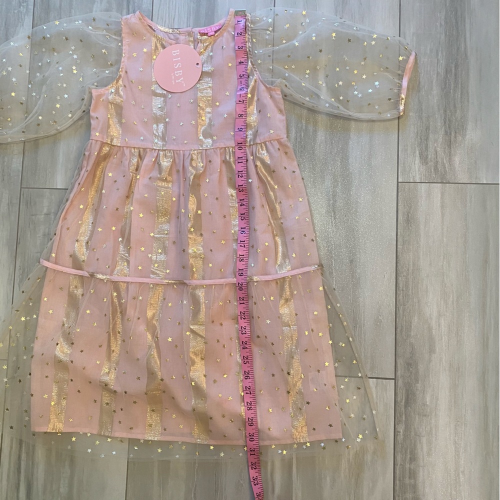 NWT Bisby Madaket Light Pink and Gold Metallic Stripes and Stars Dress, girls 12 - Picture 9 of 13